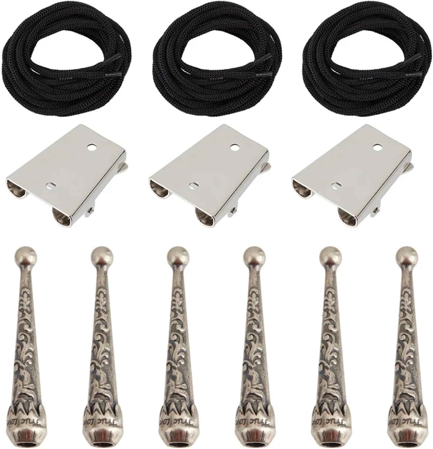 Bolo Tie Making Kit 3 Sets Iron Bolo Tie Kit Sterling Silver Plated Parts Round Slide Textured Tips Black Cord Sliver Alloy End(AECH03-19140)