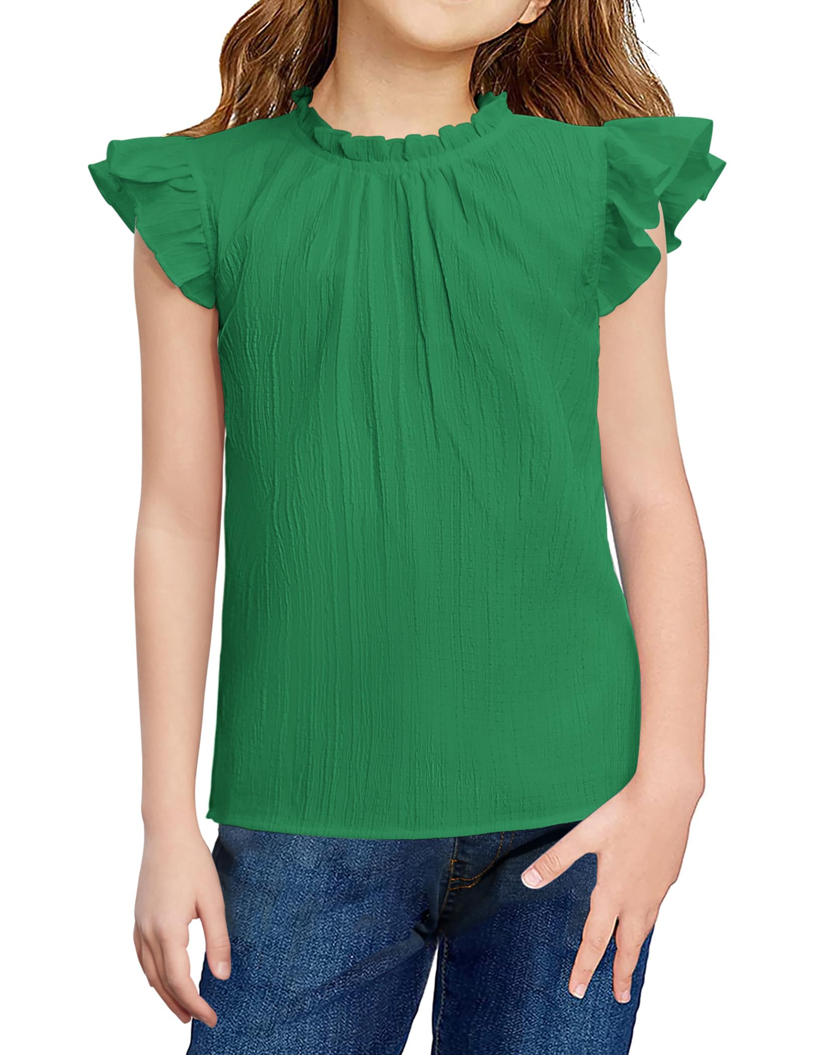 Arshiner Ragazze T-Shirt Estate Magliette Manica a Balze Collo a Balze A-Line Camicetta Bambini Camicia Elegante Larga Moda Tempo Libero Top Abbigliamento Bambini 5-12 Anni