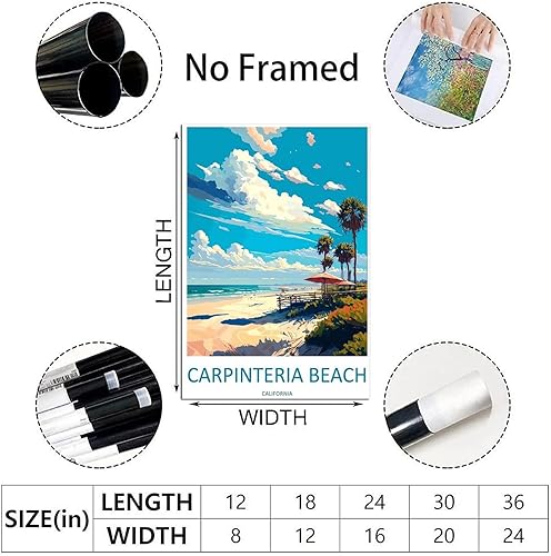 Miniatura 2 de Carpinteria Beach California - Póster de viaje vintage de paisaje de 16 x 24 pulgadas (15.7 x 23.6 in), lienzo artístico y lienzo para pared, póster