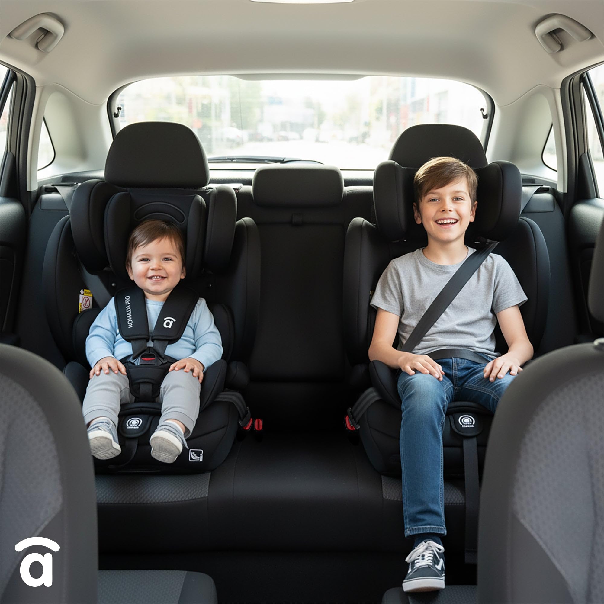 Silla de Coche i-Size 76-150 cm (15 meses–12 años) Grupo 1 2 3, Ligera 5 kg, Instalación con Cinturón, Arnés 5 Puntos, Protección Lateral – Asalvo Nómada Pro Negro