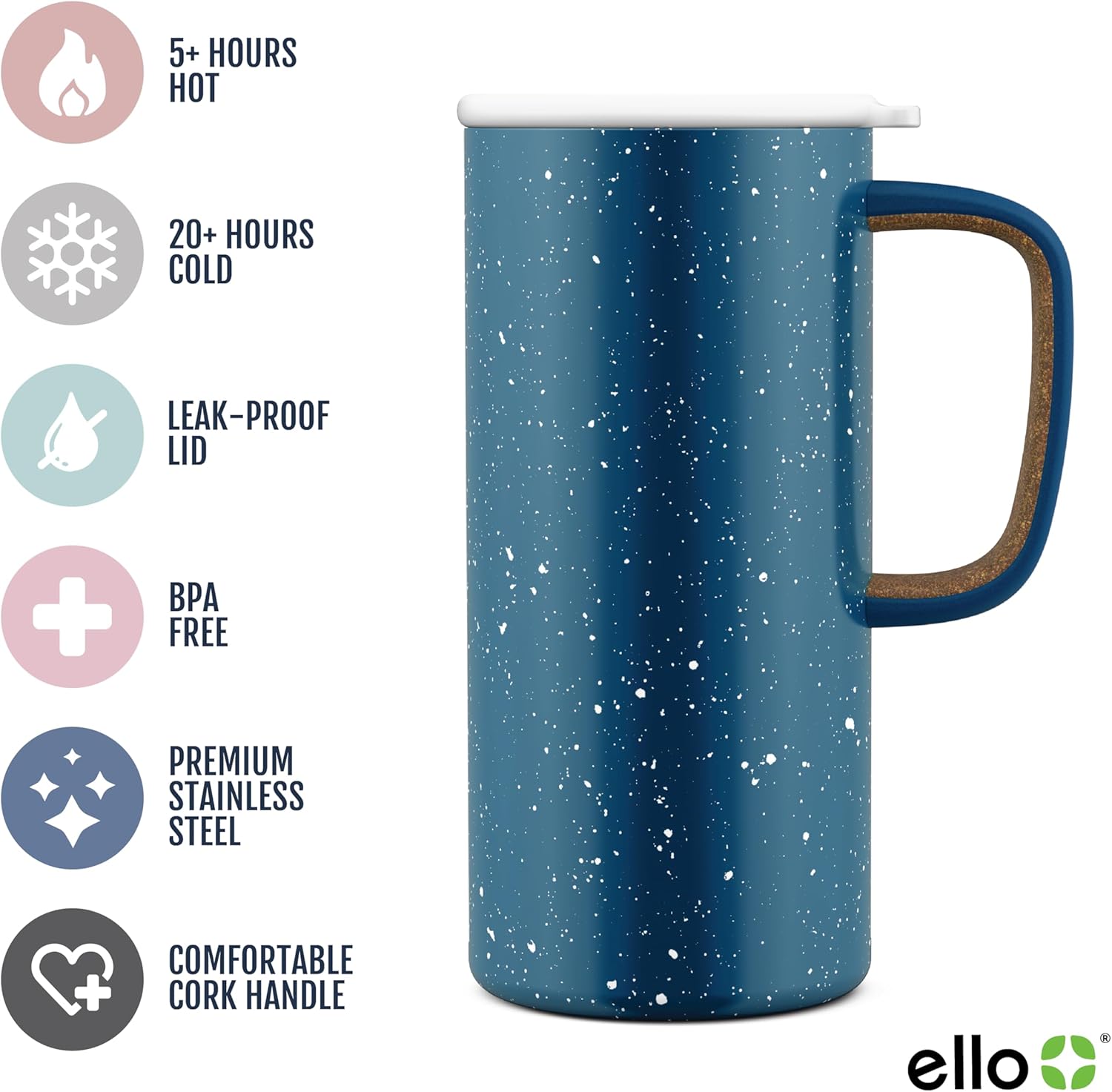 Ello Campy 18oz Stainless Steel Travel Mug with Handle and Leak Proof Lid | Vacuum Insulated Coffee Cup for Hot or Cold Drinks | Reusable, BPA Free | Gift for Coffee Lovers, Sea - Image 3