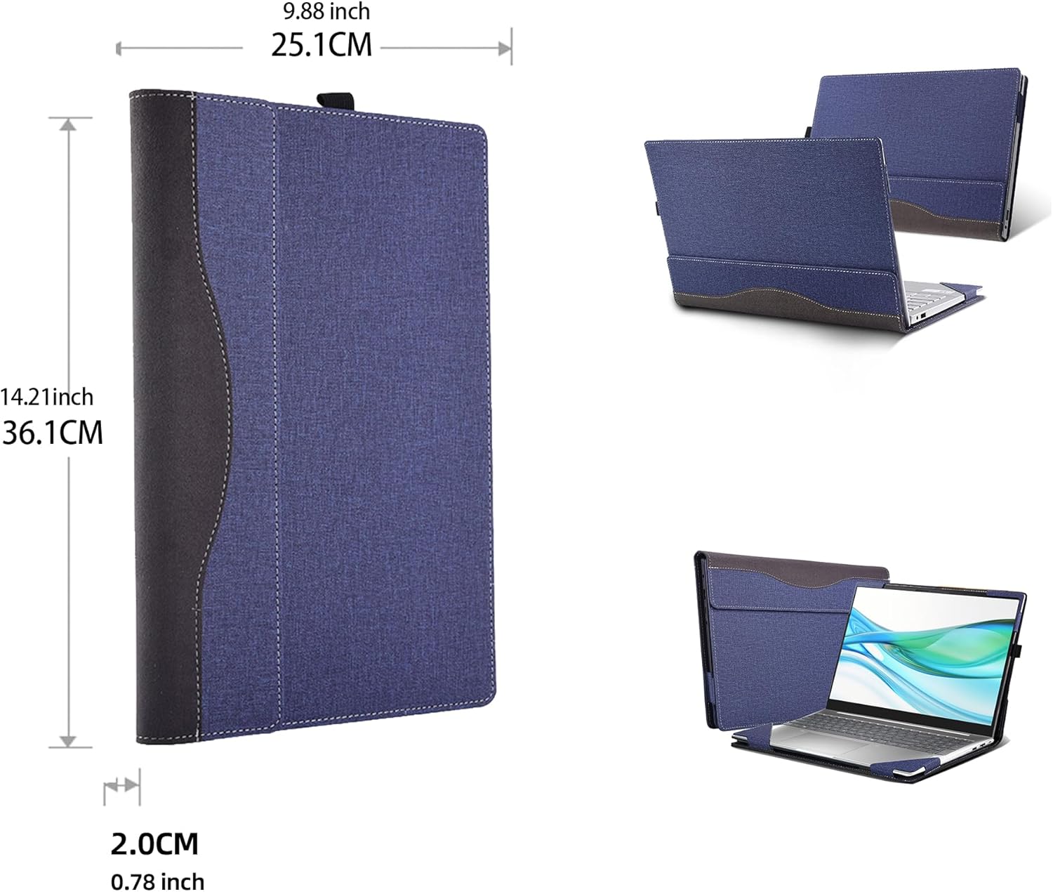 Laptop Case for HP ProBook 460G11 I 465G11 16inch Notebook [Note Other Models] All Inclusive Drop Case PU Leather Protective Bag Detachable Shell (Blue)