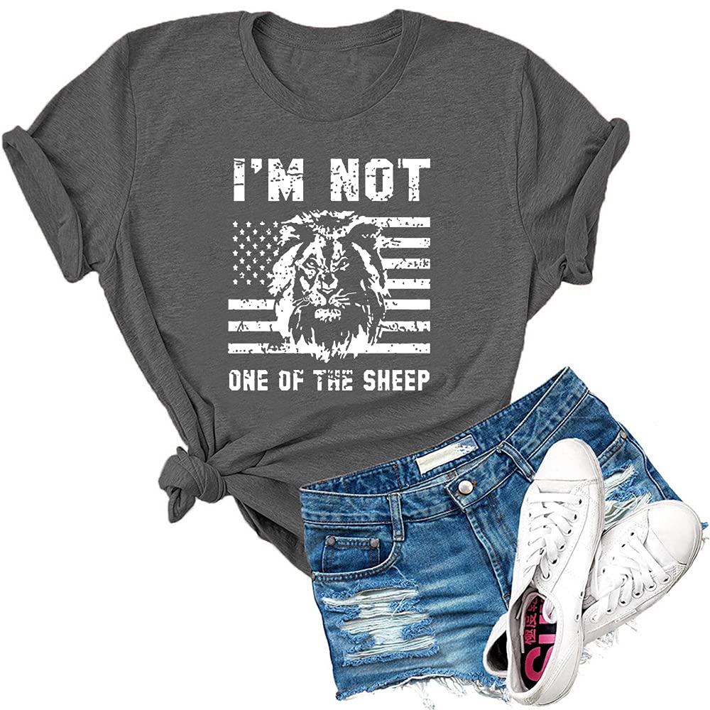 Womens Lion I'm Not One of The Sheep Letter Print T Shirt America Flag Pride Graphic Tees Tops
