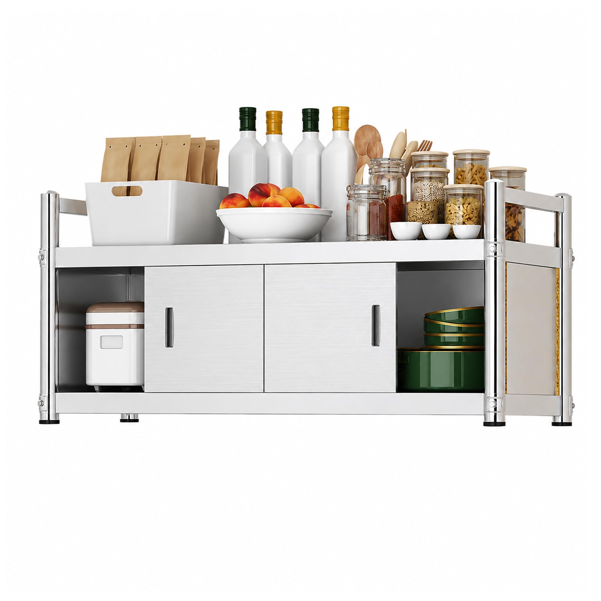 Armadio Pensile In Acciaio Inox, Mobile Cucina Con Ante Scorrevoli