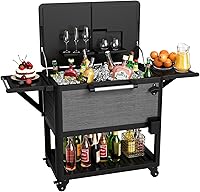 Amopatio 104 Quart Rolling Patio Cooler Cart with Wheels, Double Doors, Bottle Opener & 48Hr Ice Retention for BBQs, Camping