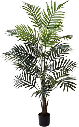 Fuxdre Plantas artificiales de palmera areca artificial, palmera tropical de seda, planta falsa de tacto real para decoración de interiores y