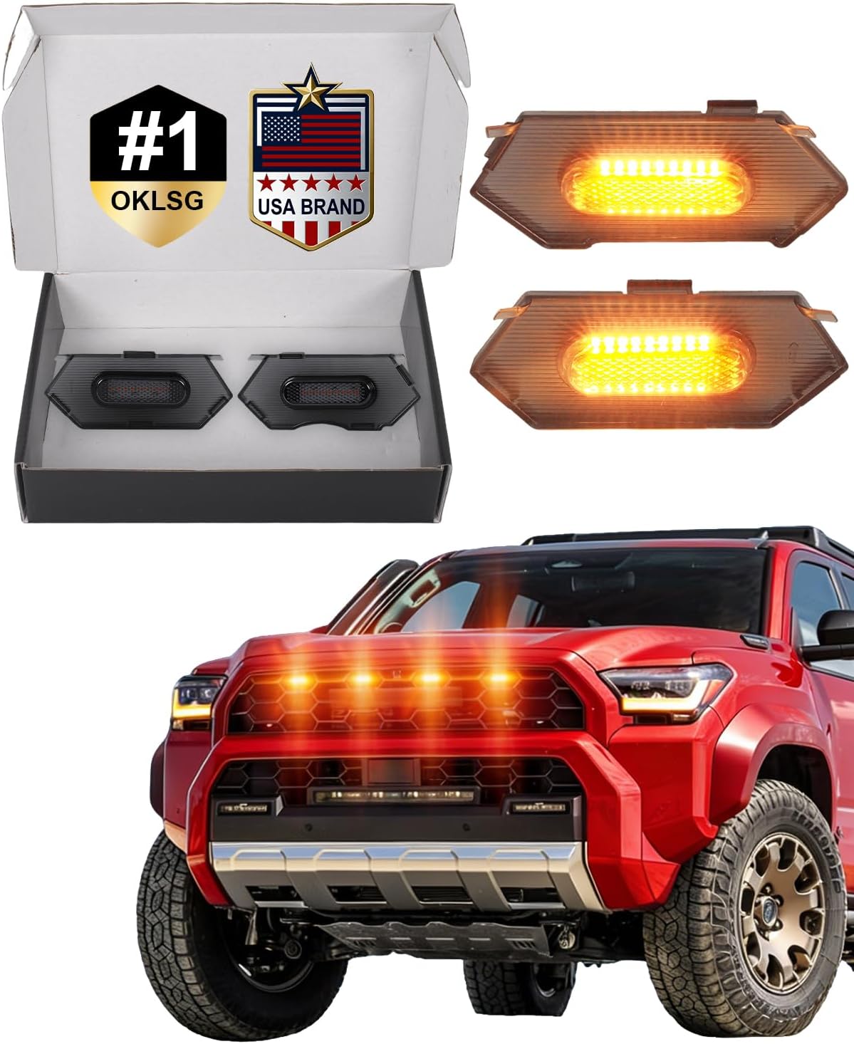 Front Bumper LED Grill Lights for 2025 2026 Toyota 4Runner TRD Pro Trailhunter Raptor Marker Lights Bars 6th Gen 4Runner Exterior Accessories (Yellow)