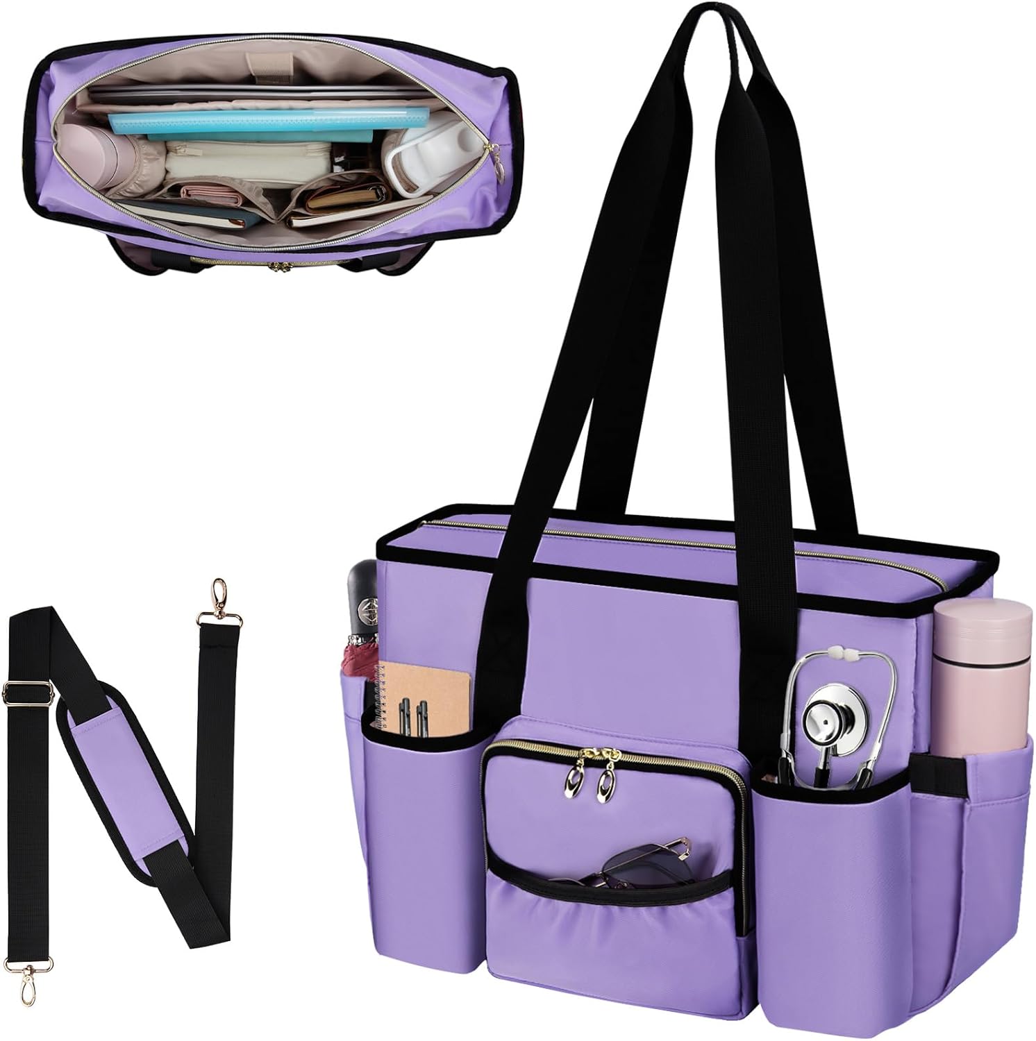 Nurse Bag, Work Bags with 15.6-inch Laptop Compartment, Teacher bag with Large Cup Holder, Nursing Tote Bag with Insulated Pocket for Nurses, Teachers, Students, and Professionals, Purple