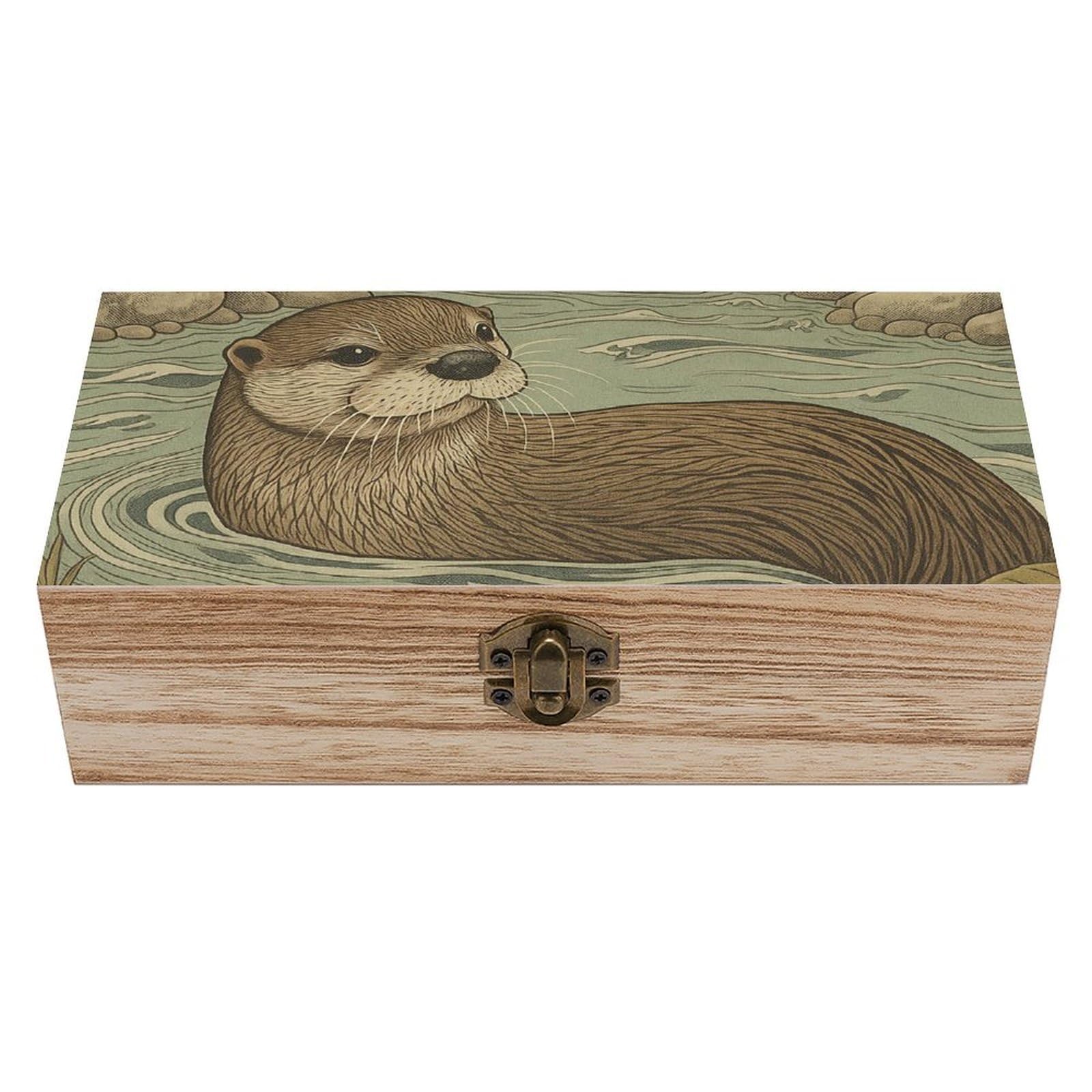Lovely Otter And Flowers Wooden Storage Vintage Keepsake Decorative Boxs