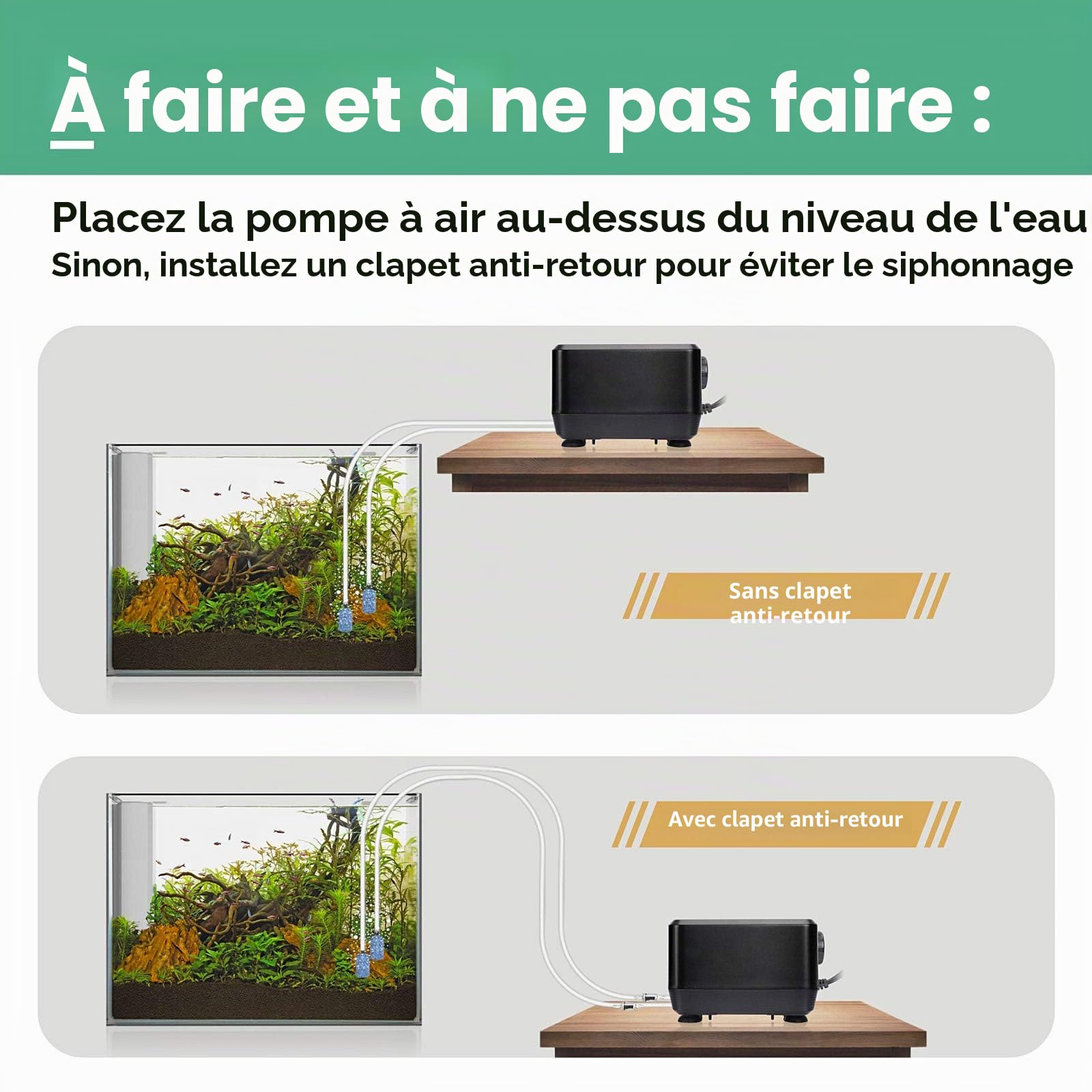 hygger Pompe à air d'aquarium la plus silencieuse, pompe à oxygène réglable, 2 sorties d'air 5 W/10 W, ultra silencieuse, puissante pompe à aérateur