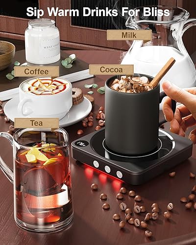 Miniatura 5 de House Gem Calentador de tazas  Calentador de taza de café LED para escritorio con pantalla de temperatura, apagado automático de 2 a 12 horas,