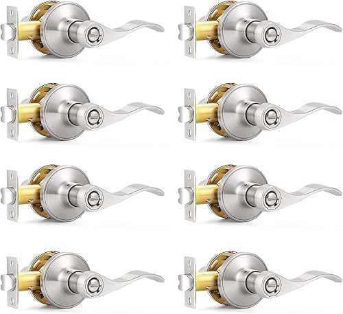 Miniatura 57 de Probrico - Paquete de 10 manillas de privacidad para puerta de dormitorio y baño, estilo ondulado, con palancas de níquel satinado.