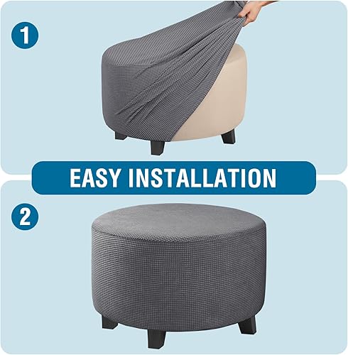 Vista 286 de H.VERSAILTEX Funda otomana elástica, funda otomana redonda, cubierta de almacenamiento otomana, funda protectora de muebles para reposapiés, ajuste