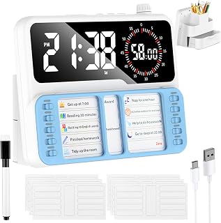 7-in-1 Visual Timer for Kids and Adults, ADHD Planner with 12/24 Hour Visual Timer, Planning Board, Countdown, Alarm Clock, Calendar, Temperature Display, Storage Area, Autism & ADHD Tools