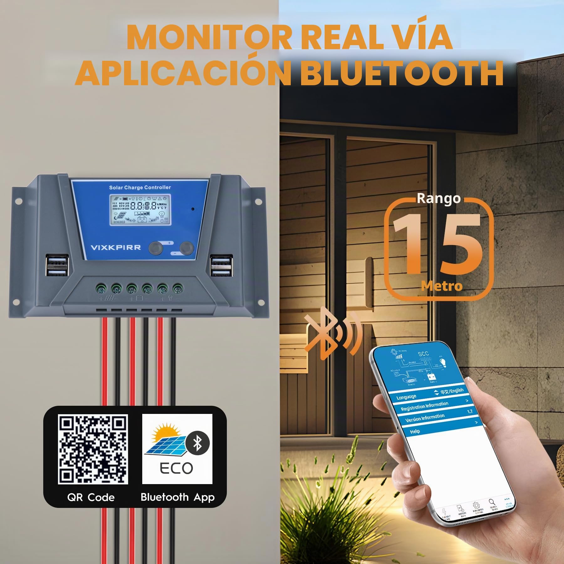 30A Controlador de Carga Solar 12V 24V 36V 48V con Bluetooth,PWM 30A Regulador de Carga Solar con Sensor Temperatura,LCD Pantalla Retroiluminada,4×USB,Regulador Solar para plomo ácido y litio Baterías