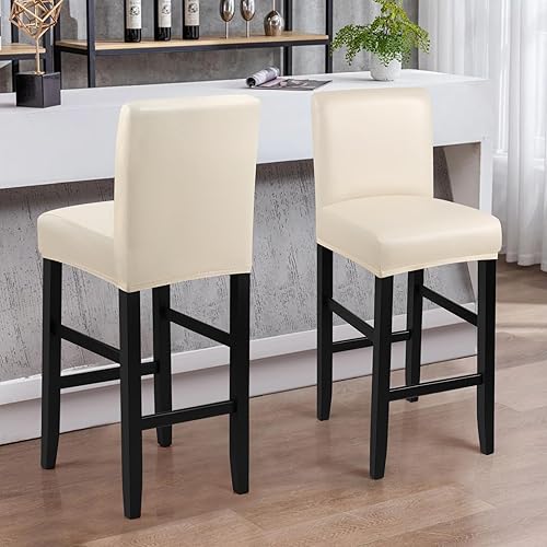 Miniatura 7 de Fundas para taburete de bar, elásticas, impermeables, de poliuretano, extraíbles, lavables, fundas para silla de bar con bandas elásticas (2, beige)