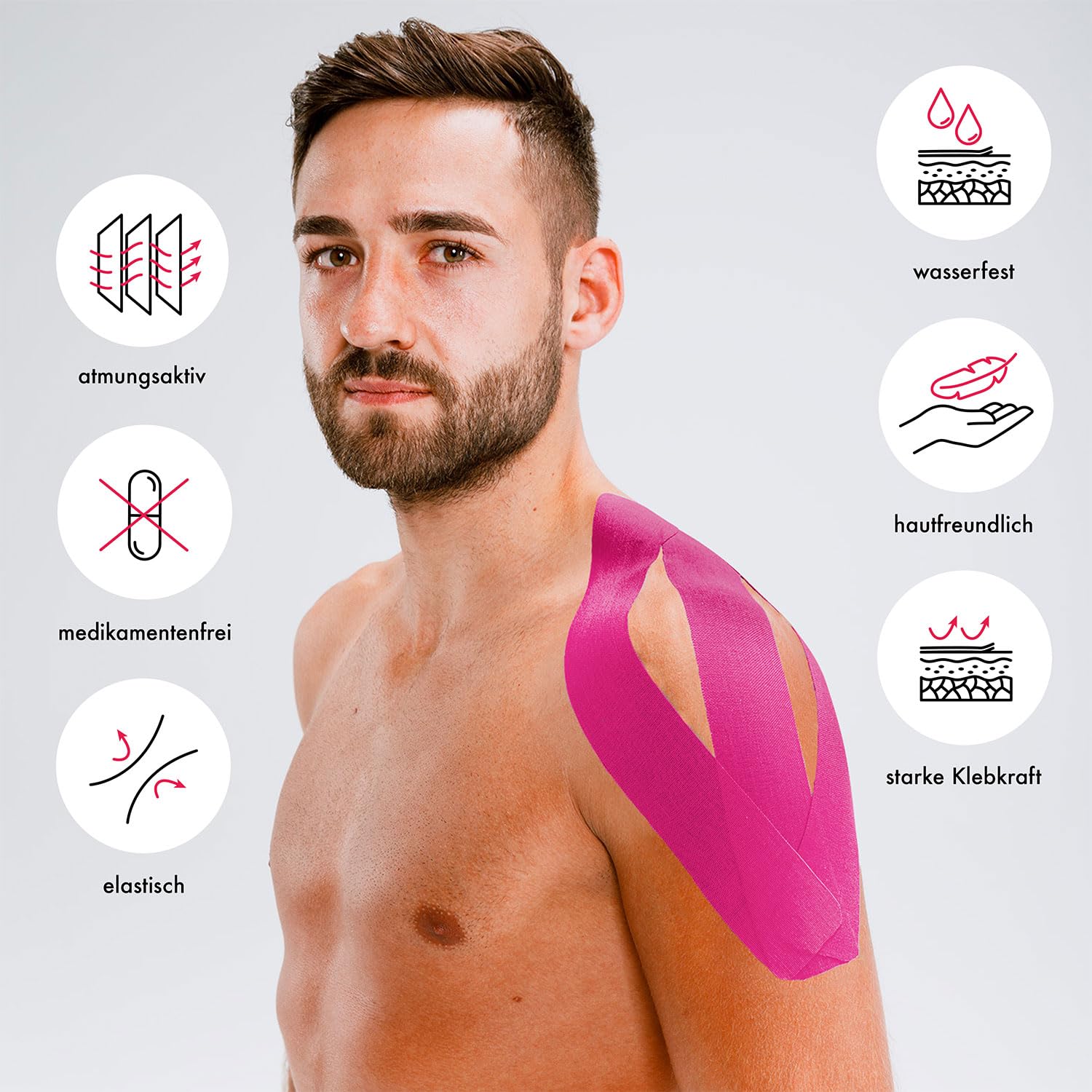 Kintex Kinesiologie-Tape Classic - selbstklebend, elastisch, wasserfest und antiallergisch - Sport- und Kinesiotape zum Einsatz bei Sportverletzungen - 6 Rollen à 5 cm x 5 m