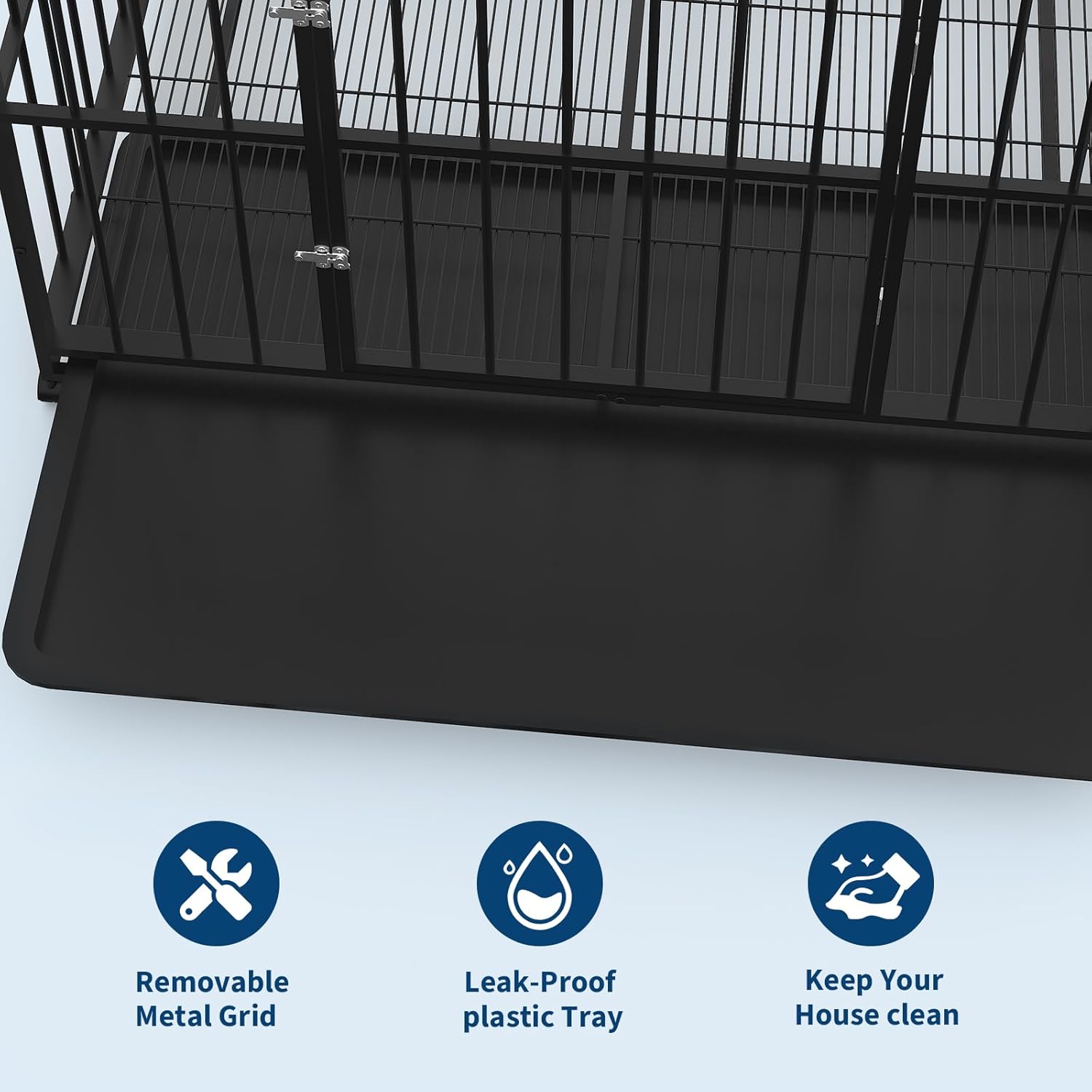 48 Inch Dog Crate for Large Sized Dogs, Heavy Duty Stainless Steel Indoor Kennel Escape Proof with Wheels and Removable Tray, Extra Large XL XXL Indestructible Dog Cage Stackable for High Anxiety Dogs