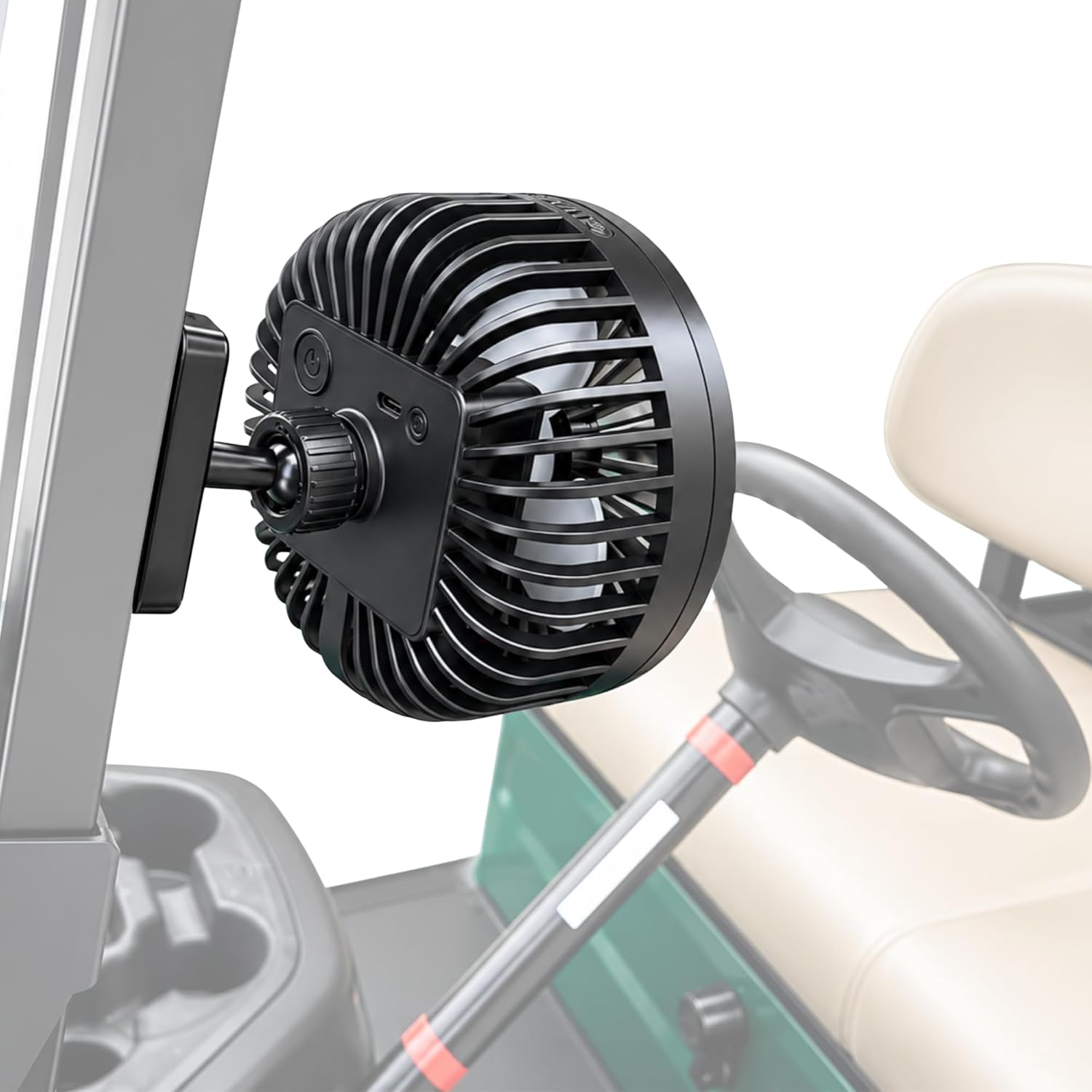 WINDEED Magnetic Golf Cart Fan, Rechargeable Battery Powered, 3 Speeds (8H/5H/3H), 360° Ball Joint, Digital Battery% Display