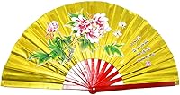 Vista 7 de Chino Kung Fu Tai Chi Fan Arts Dance/Practice Performance Bamboo Plegable Fan Peony Flower Pattern (azul)