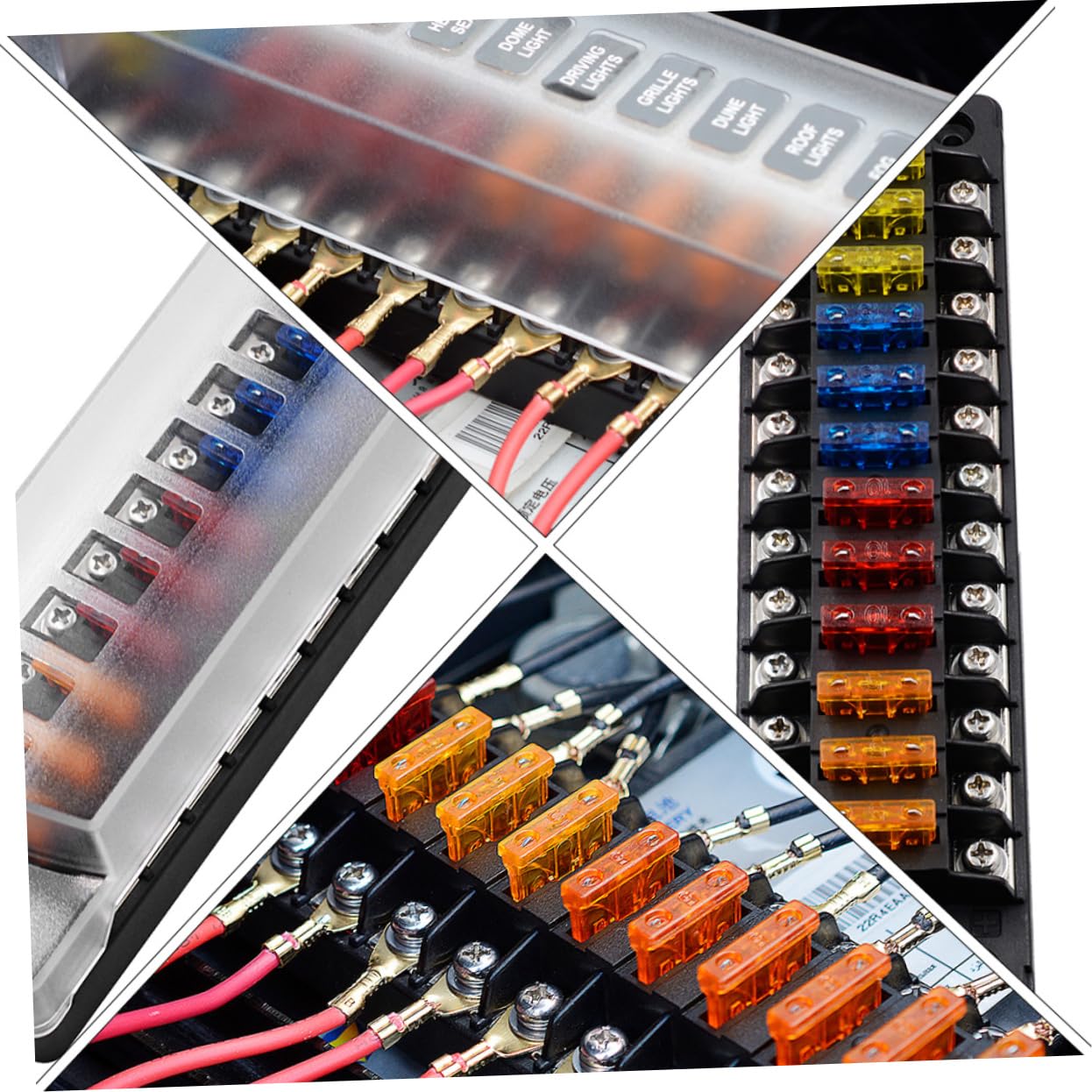 Portafusibili Auto 12 Vie 32v 75a Nero con Fusibili Doppi | Pa66 PC Rame Acciaio Inox Pp, Installazione Rapida, 20a per Circuito 12-16awg, Etichette Incluse