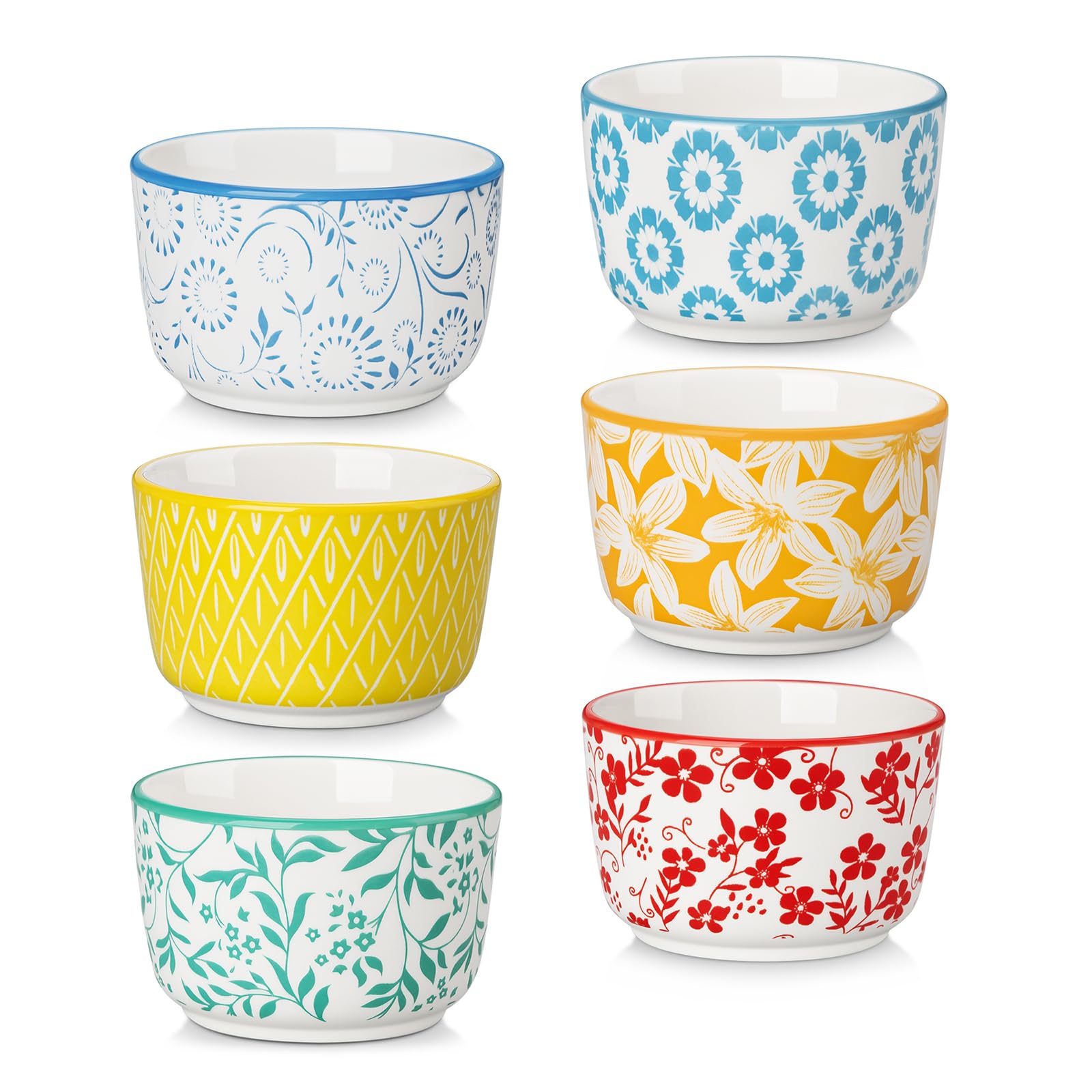 vancasso 120 ml Small Ramekins Set of 6, Colorful Ceramic Souffle Dishes