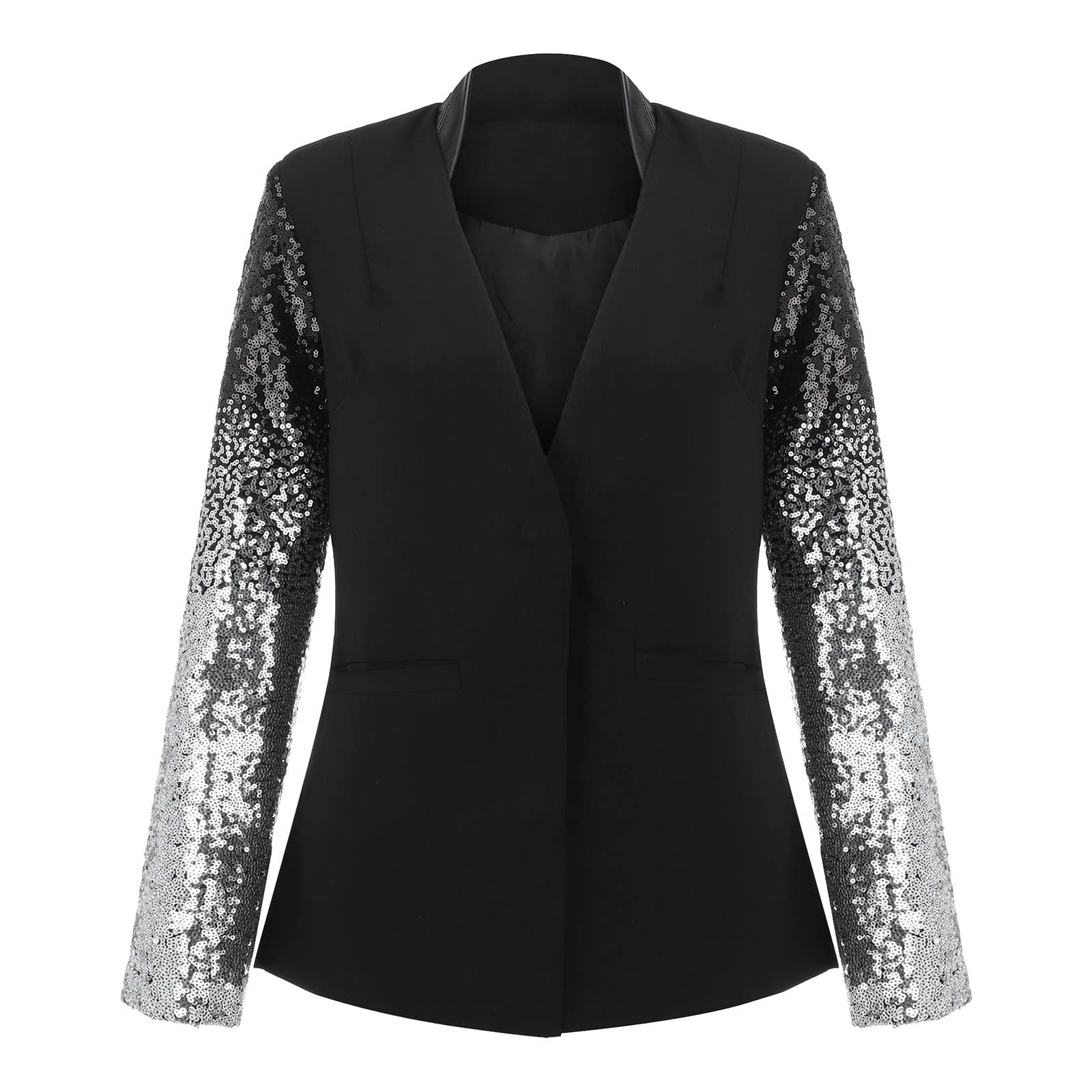 Generisch Damen Stehkragen Farbverlauf Pailletten Patchwork Langarm Jacke Party S Damen Mantel 46