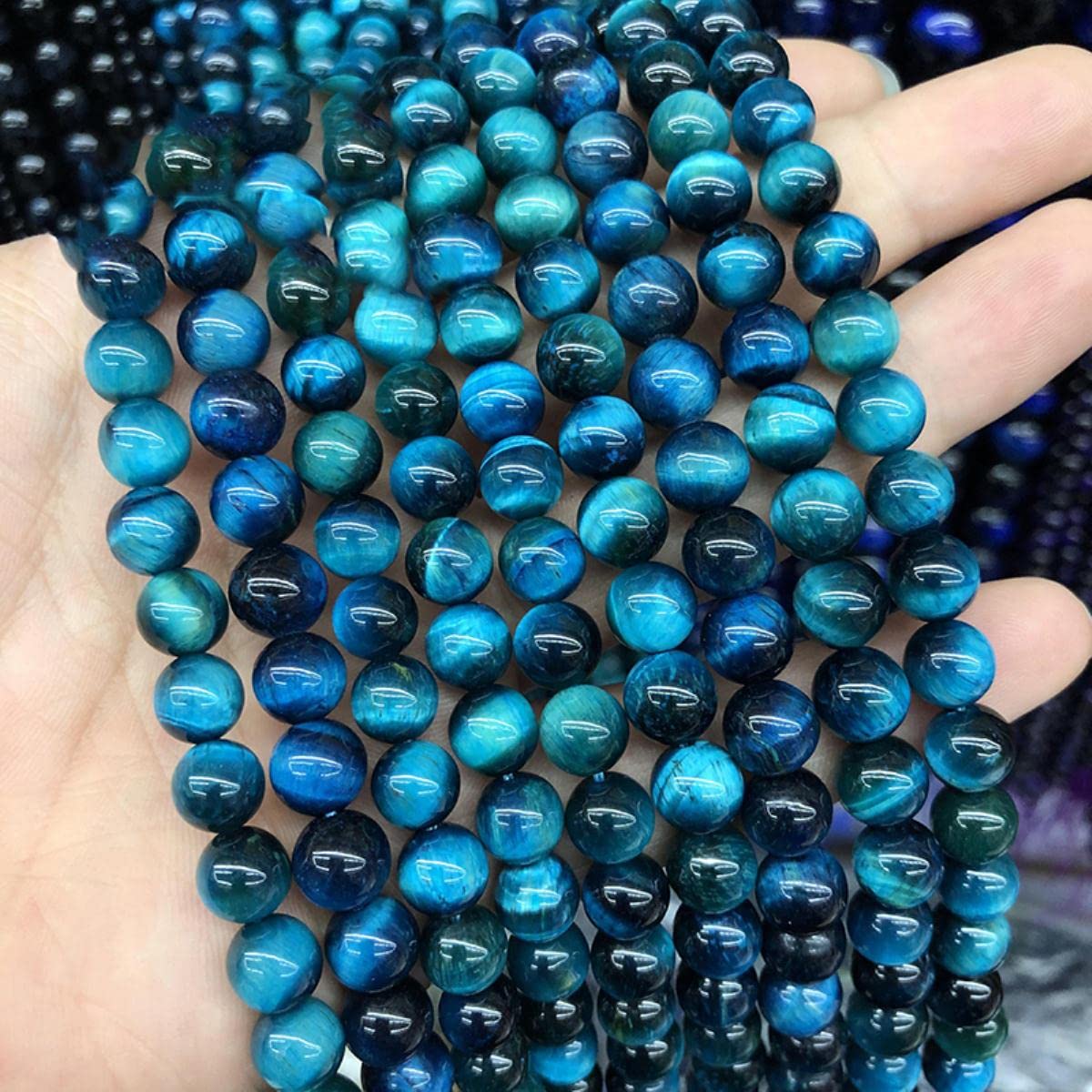 Bracciale Occhio Di Tigre, Bracciale Elastico Con Perline Rotonde - Foto 3