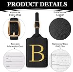 Personalized Initial Luggage Tags for Suitcases,Leather Letter Cute Luggage Tags with Privacy Name Card,Embroidered Monogrammed Travel Bag Backpack Tag Gifts for Women Kids Girls Teens(Black-B)