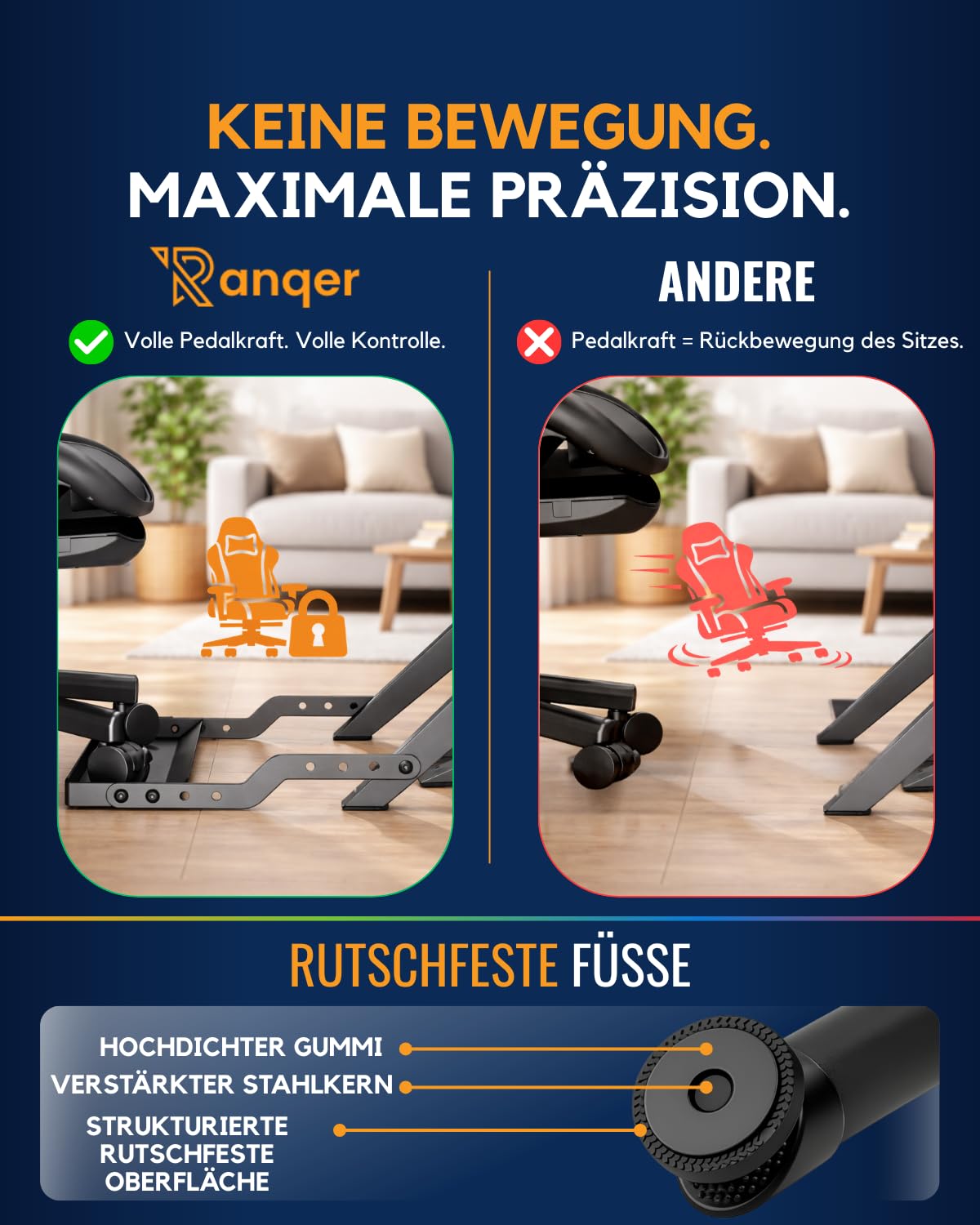 Ranqer Racing Wheel Stand Pro Lenkradständer, faltbar, aus Stahl, höhen- und neigungsverstellbar, mit integrierter Sitzhalterung und Schalthebelhalter, für Lenkrad und Pedale, Schwarz