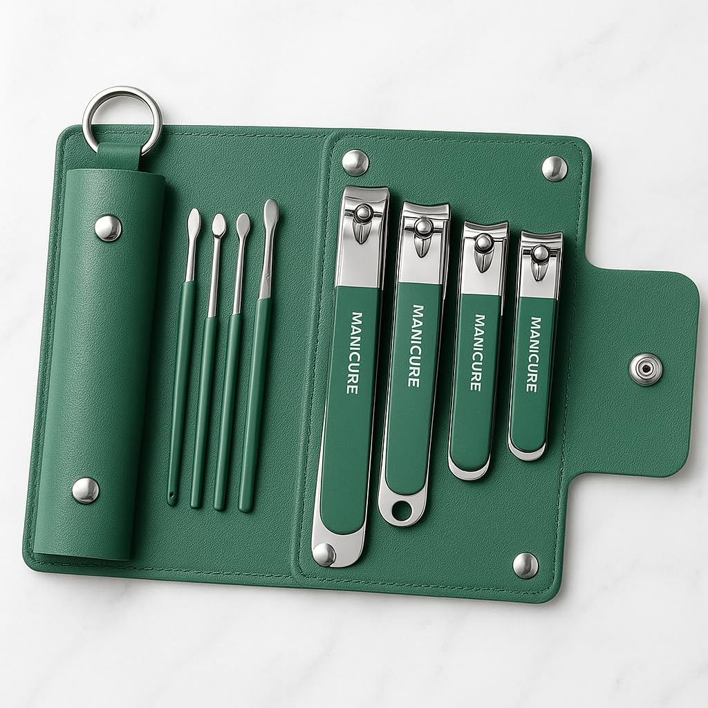 Professional Manicure 10-Piece Set Stainless Steel Nail Clipper Kit with Portable Travel Case Nail Care Perfect for Thick Toenails & Fingernails Tools for Men & Women (DARK GREEN, PACK OF 1)-picture-14