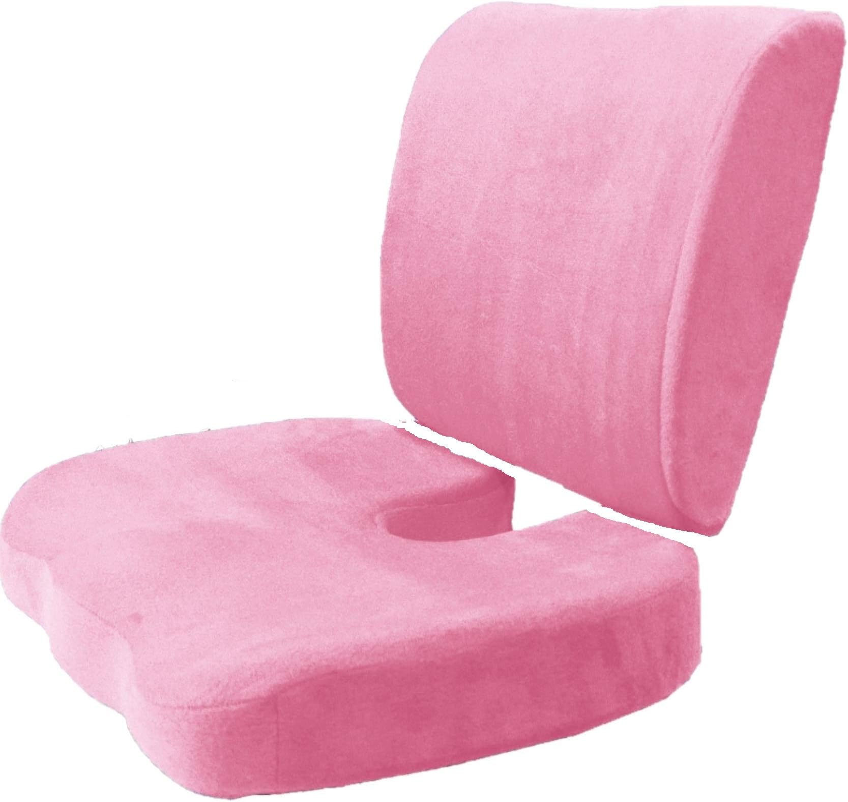 2pc High Resilience Memory Foam Seat Chair Waist Lumbar Back Support Cushion Pillow Car Office Home (Pink)