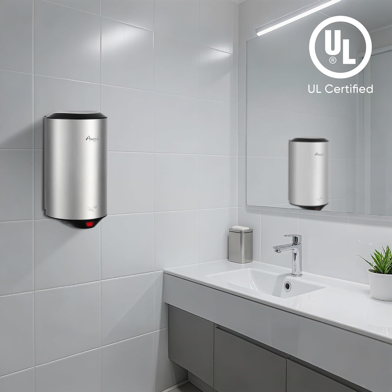 Awoco Round Compact Stainless Steel 1350W 120V Automatic High Speed Commercial Hand Dryer, UL Listed