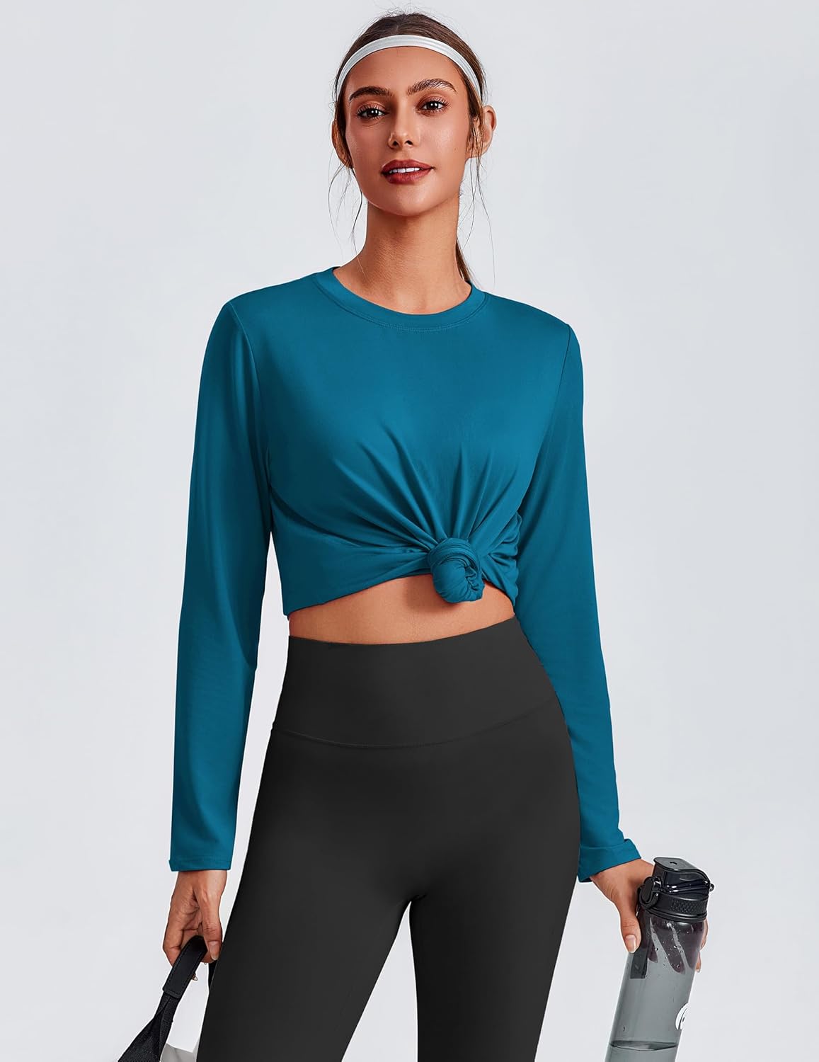 PINSPARK Workout Tops for Women Long Sleeve Yoga Shirts Crew Neck Athletic Top Loose Fit for Running Gym Hiking - Image 3