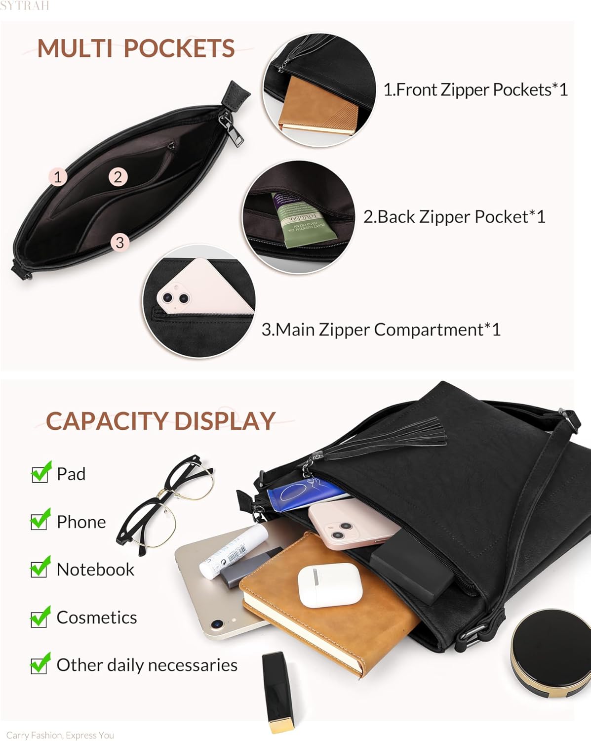 Crossbody Purses for Women, Premium Vagan Leather Crossbody Bag, Adjustable Strap Lightweight Shoulder Bag with Tassel - Image 4