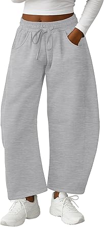 Lepunuo Barrel Sweatpants Women Casual Baggy Elastic Waisted Pants Wide Leg Gym Trousers with Pockets