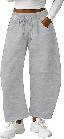 Lepunuo Barrel Sweatpants Women Casual Baggy Elastic Waisted Pants Wide Leg Gym Trousers with Pockets