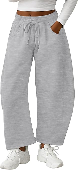 Lepunuo Barrel Sweatpants Women Casual Baggy Elastic Waisted Pants Wide Leg Gym Trousers with Pockets