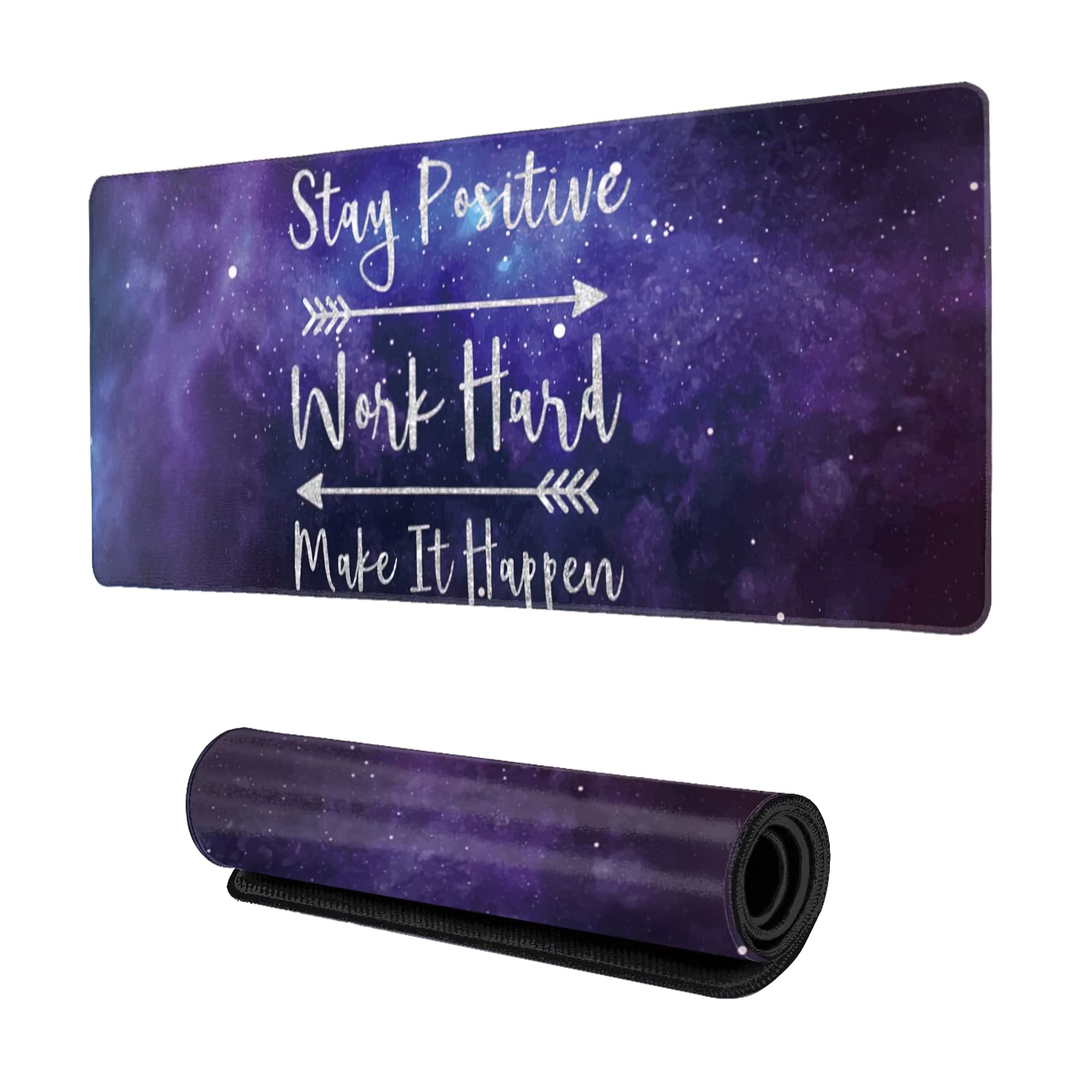 Desk Mat,Inspirational Quotes Gaming Mouse Pad,XXL Mouse Pad Mat for Office,Computer,Keyboard with Non-Slip Base Stitched Eges Stay Positive Work Hard