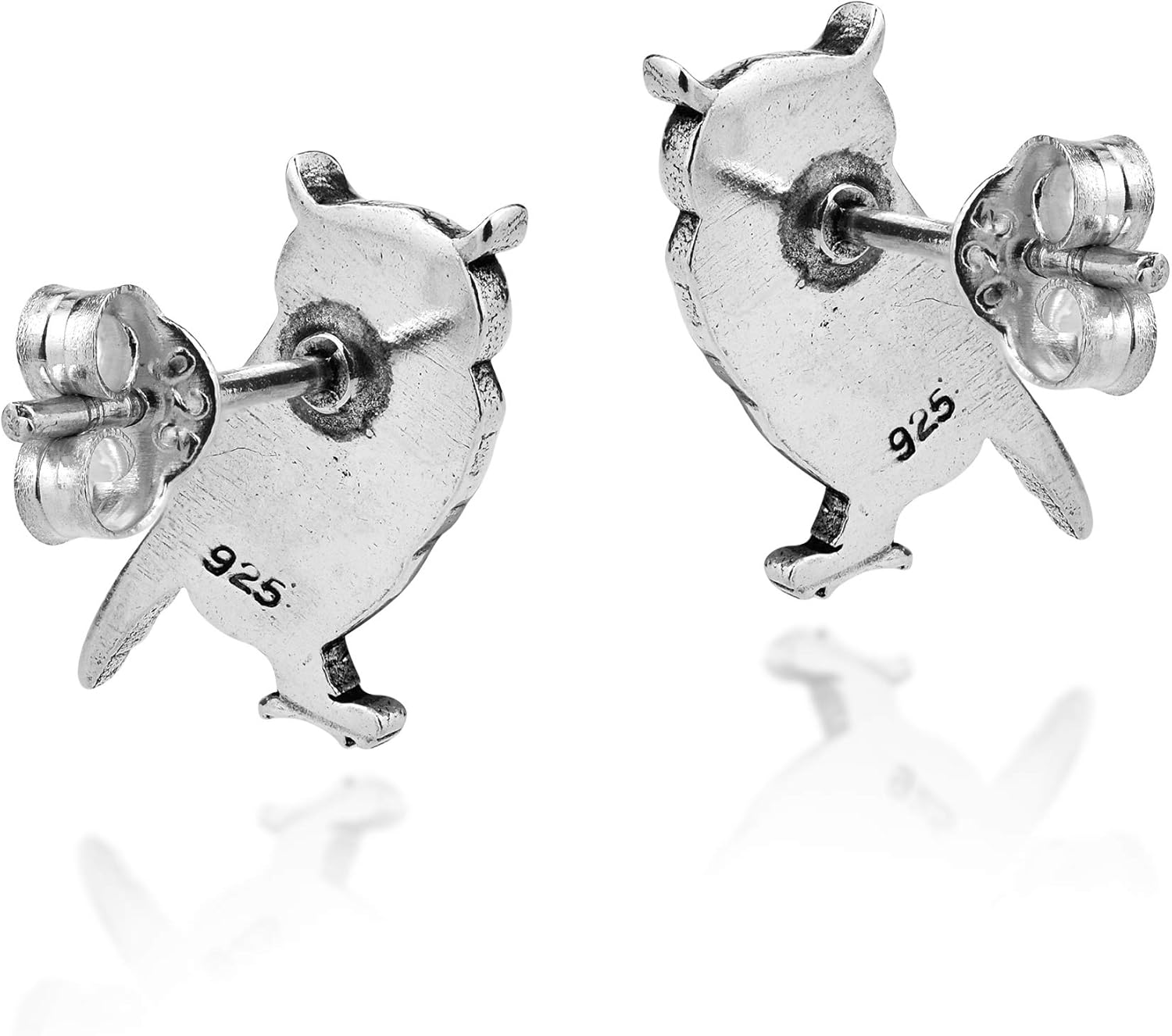 AeraVida Owl .925 Sterling Silver Stud Earrings Polished Oxidized Finish Animal Design Push Back Pierced Handmade Jewelry