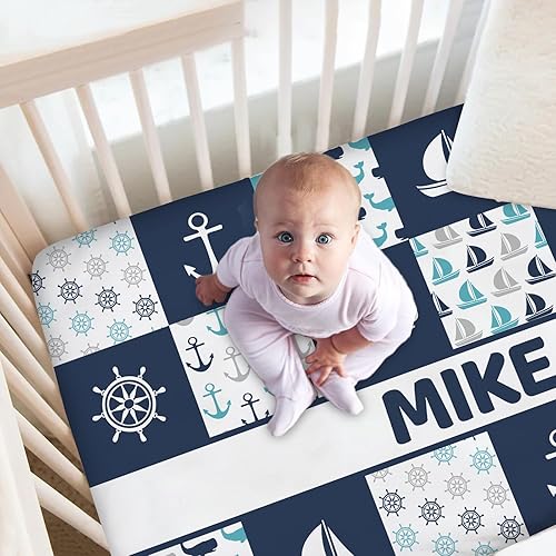 Miniatura 2 de Juego de ropa de cama personalizado para cuna para bebés niños y niñas, vela y ancla, ropa de cama de guardería, juego de 2 piezas, edredón para