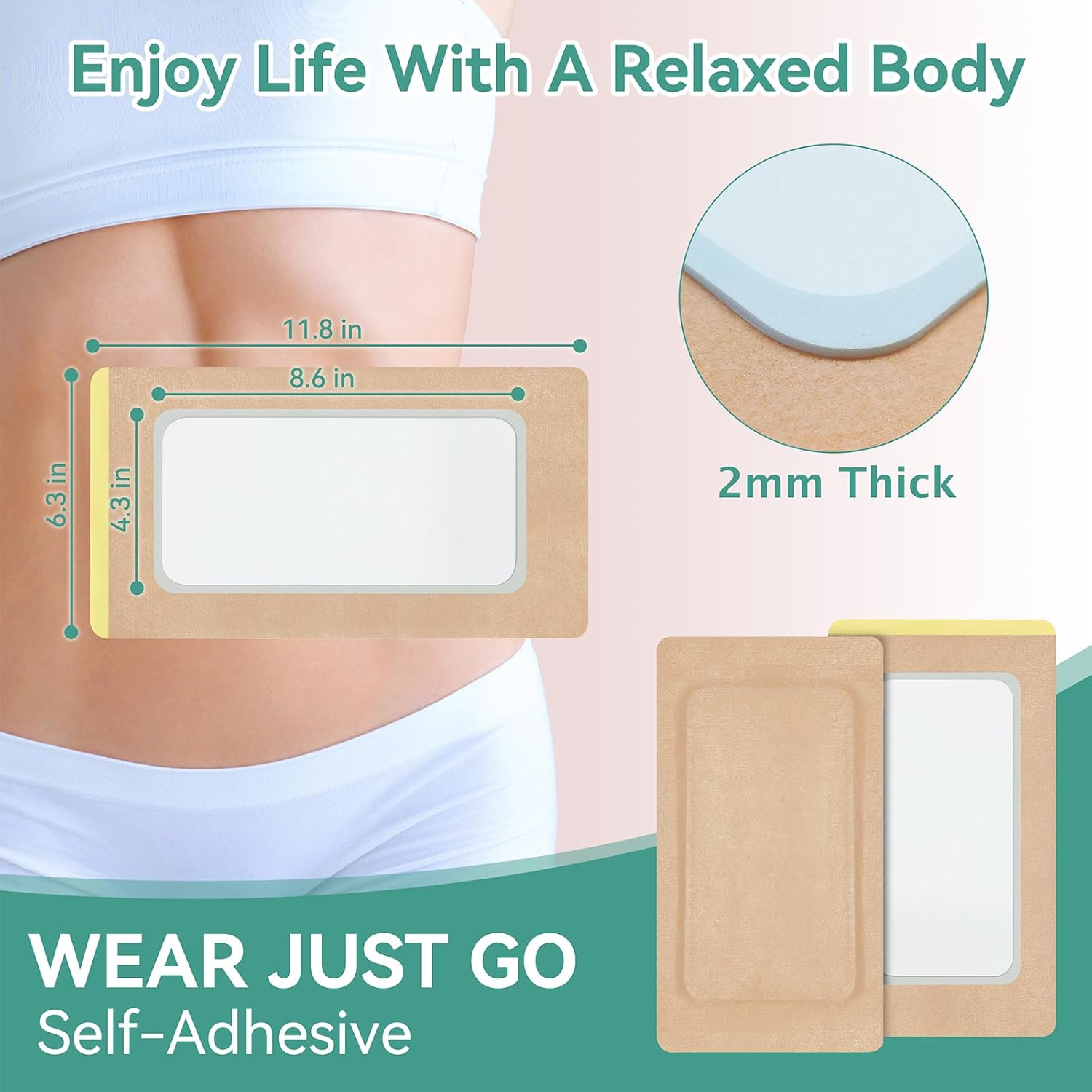 20Pcs Castor Oil Pack Wrap, Organic Cotton Castor Oil Patches for Liver, Stomach, Belly Button, 11.8"x6.3", Disposable Self-Adhesive, Leak-Free, 5X Absorbent Cotton Pad, Portable