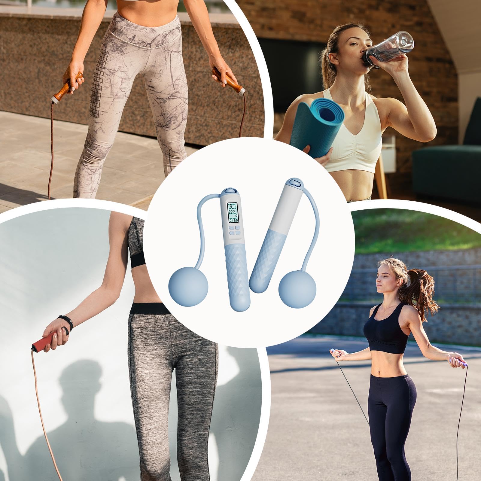 Cuerda de saltar inalámbrica, saltar con contador, bola de conteo digital ajustable, sin cuerda para mujeres, hombres, niños, ejercicio, entrenamiento de fitness (blanco y negro)