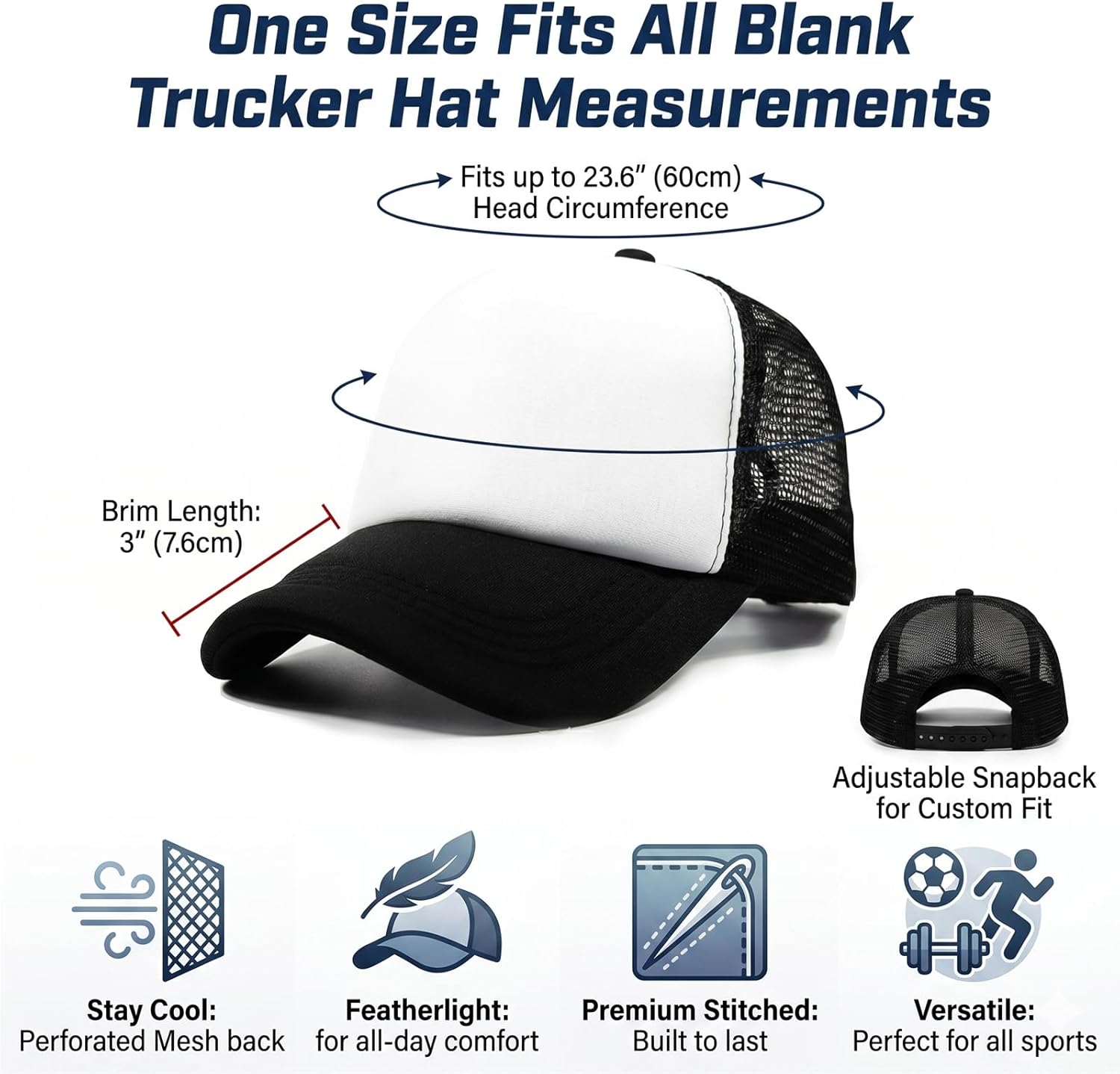 12 Pack Sublimation Blank Mesh Trucker Hats Bulk, DIY Heat Press Baseball Hat Pack, Sports Outdoor Snapback Cap