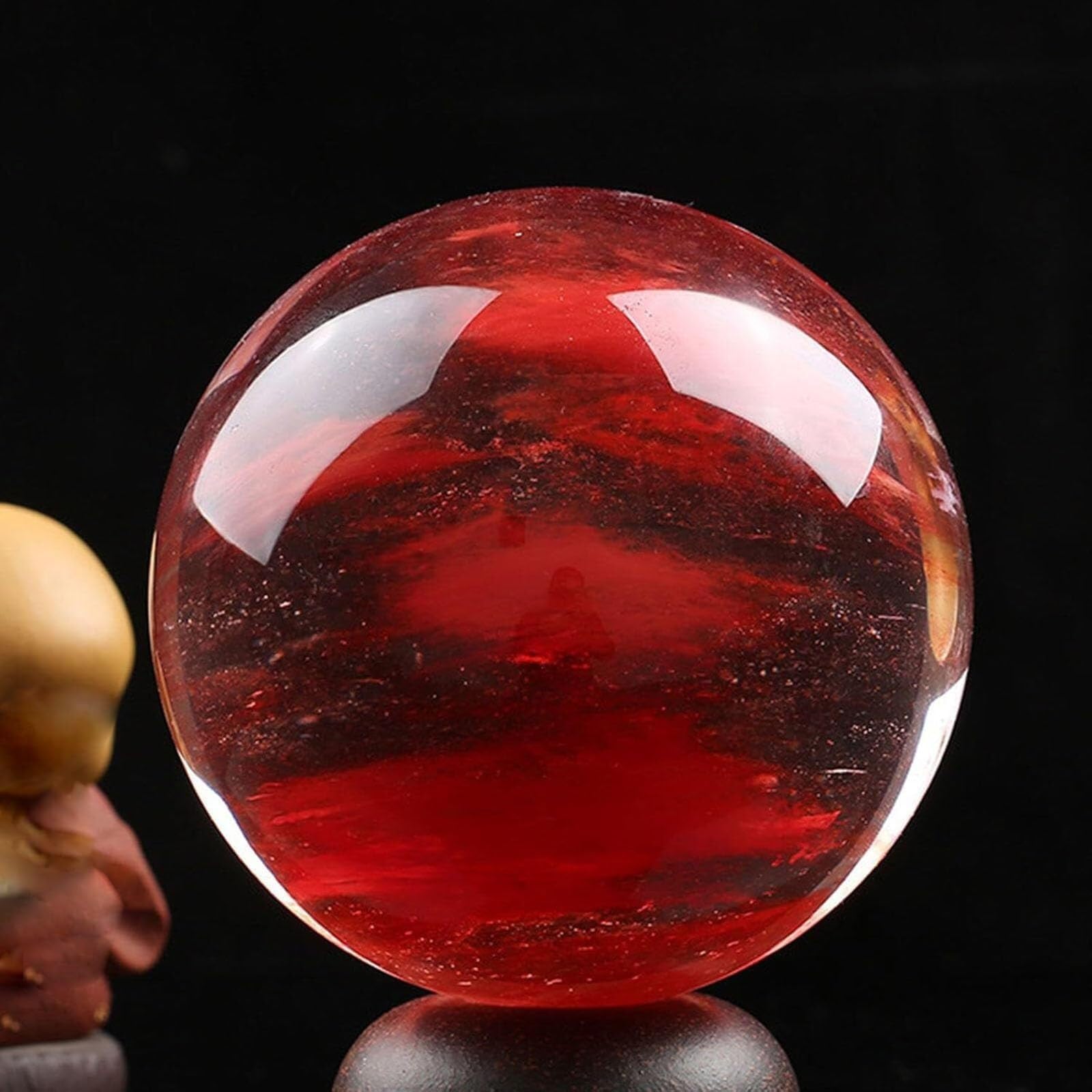Sfera di cristallo con supporto, sfera di cristallo naturale rossa, ornamenti, squisita fattura, per meditazione, decorazione da scrivania, ufficio (9 cm)
