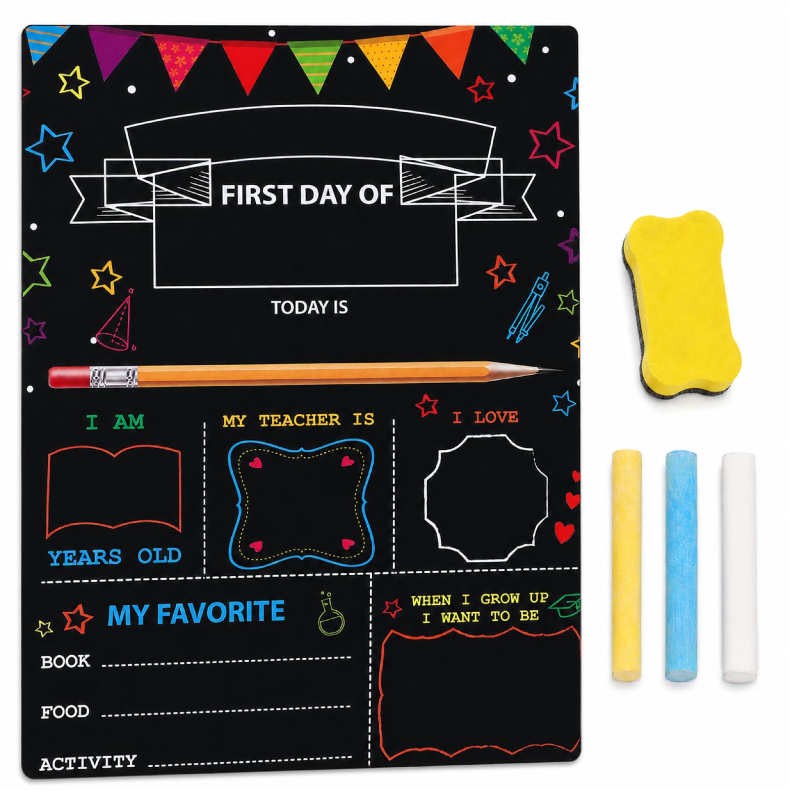 Zerodeko Double Sided First Day of School Board with Eraser and Chalks