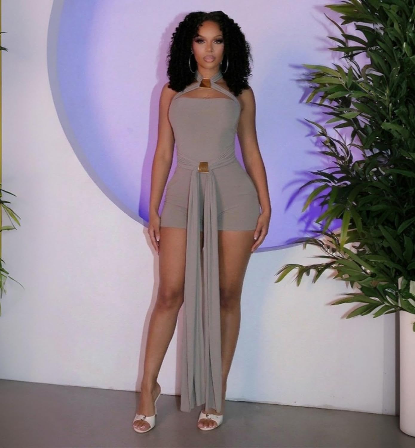 Jumpsuits for Women Sexy Bodycon Halter Jumpsuit Summer Sleeveless Backless Shorts Romper Club Outfits