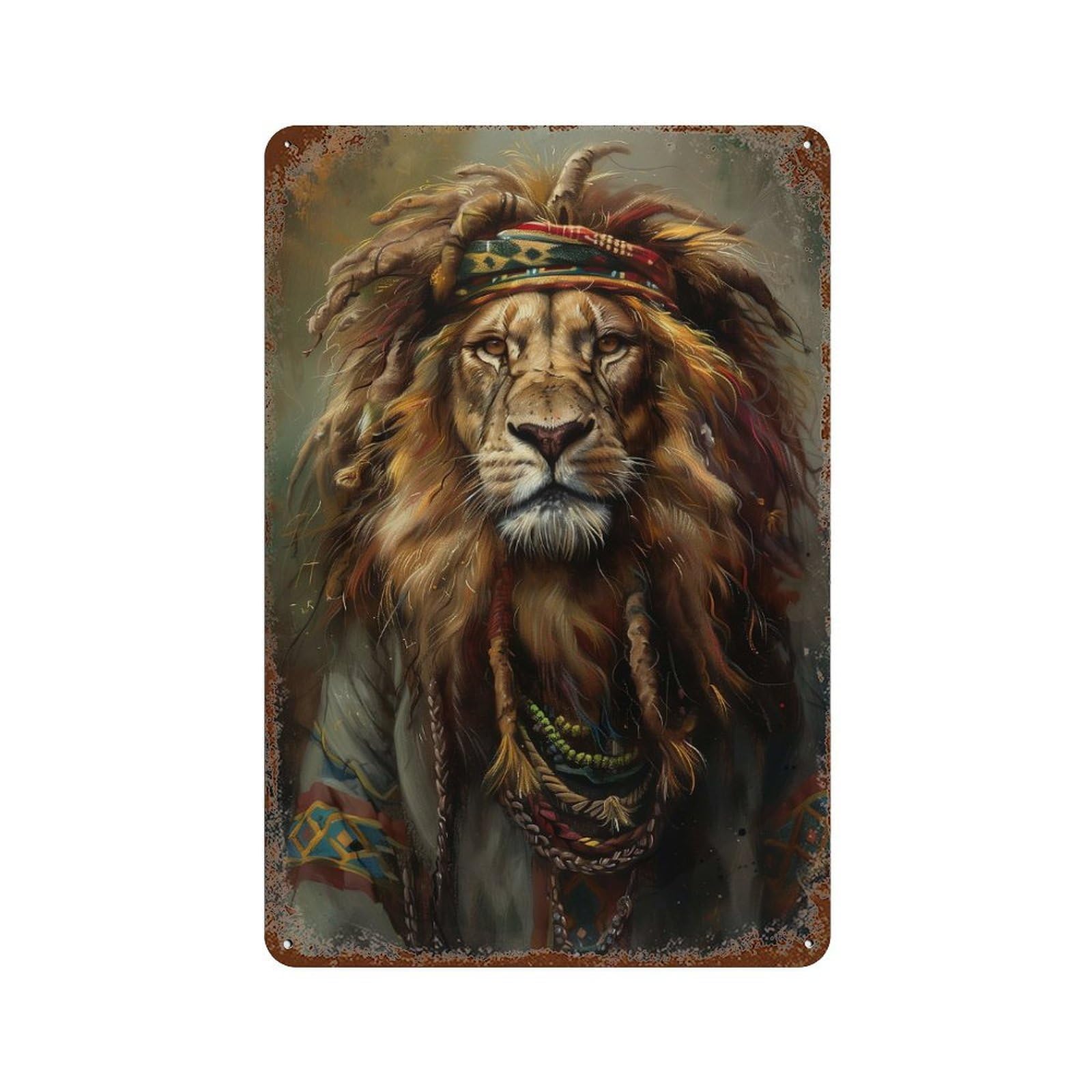 Rust Effect Jamaican Reggae Rasta Lion Retro Metal Sign 11.8"x7.9", Farmhouse Wall Decor for Living Room, Hallway And Home Decor