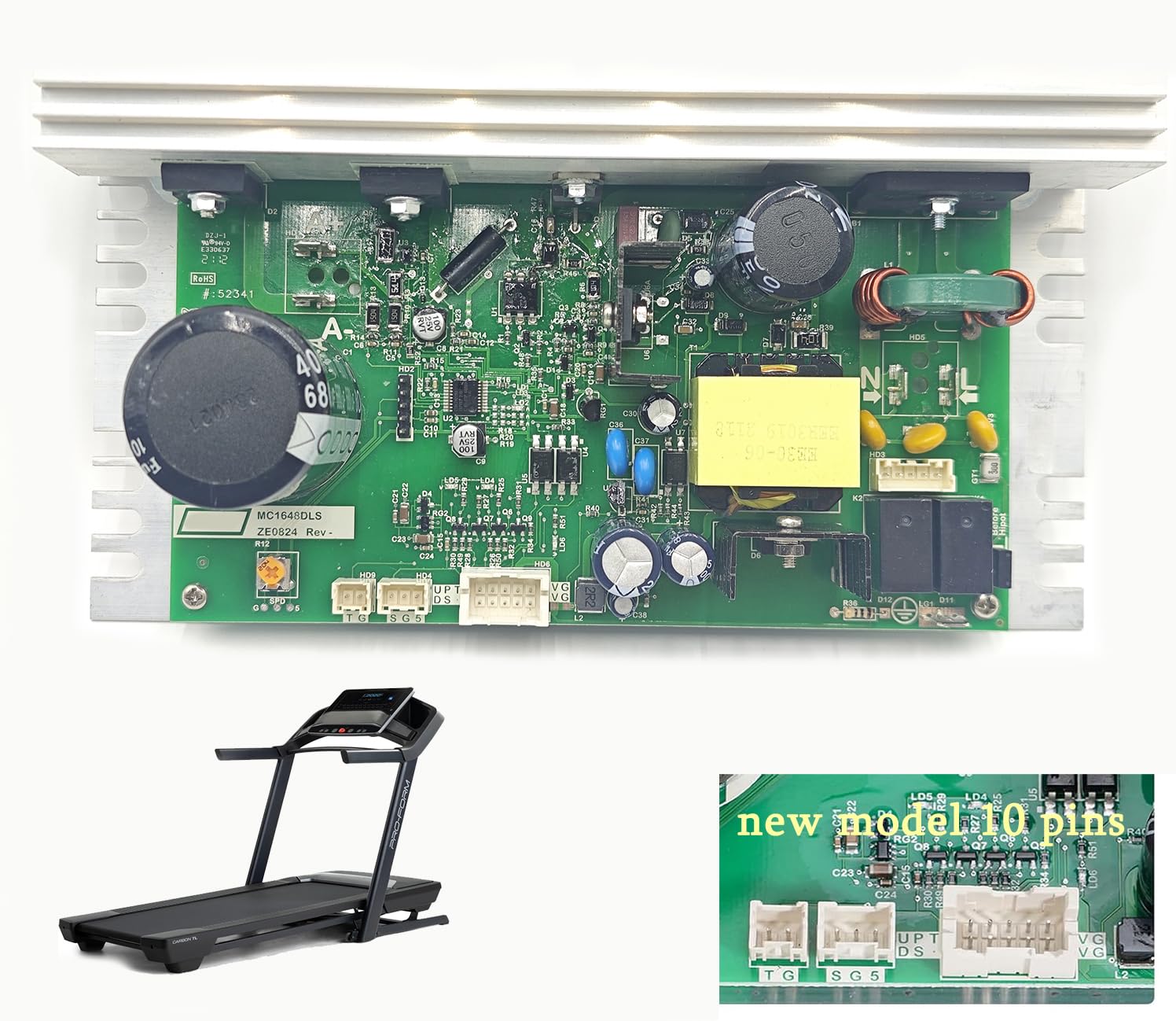 MC1648DLS-JST 406077 Treadmill Control Board 110V ZE0824 10 Pins Motherboard Motor Controller Compatible with Nordic-Track/FreeMotion/Proform Treadmill Parts