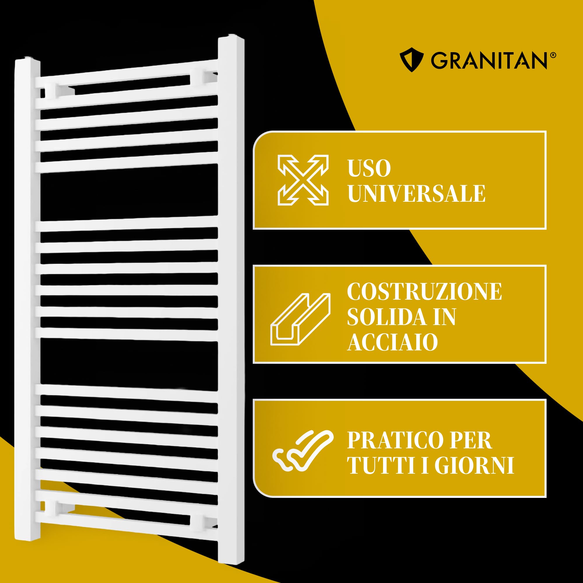 Granitan Termoarredo Bagno 50x100 cm - 457W - Termo Arredo da Bagno - Termoarredo Idraulico - Termosifone da Parete - Bianco